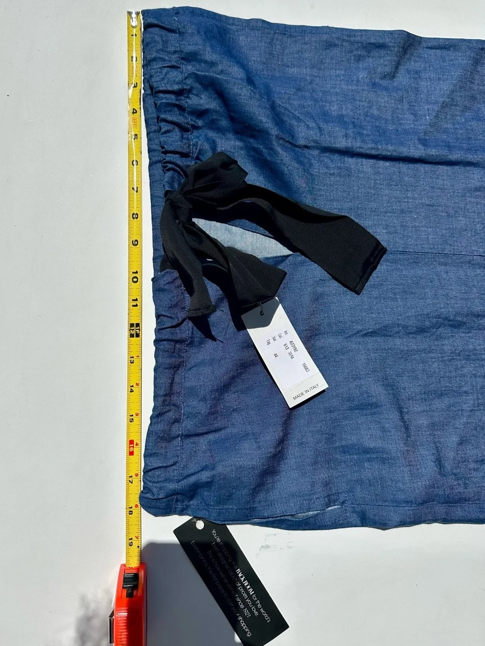 Pier Antonio Gaspari Blue Denim Midi Skirt Black Grosgrain Ribbon Waist Tie 44 8